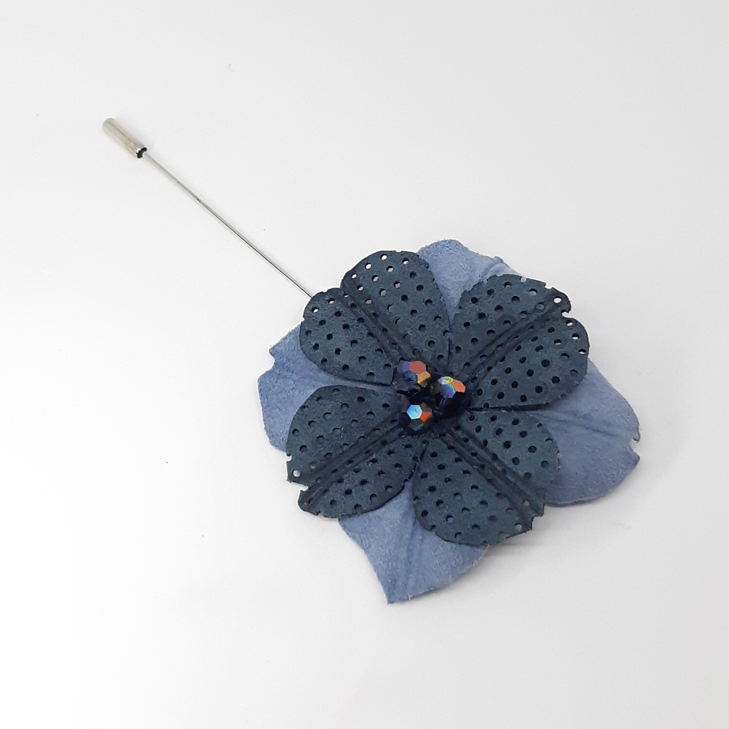 Leder sjaalspeld - licht blauw