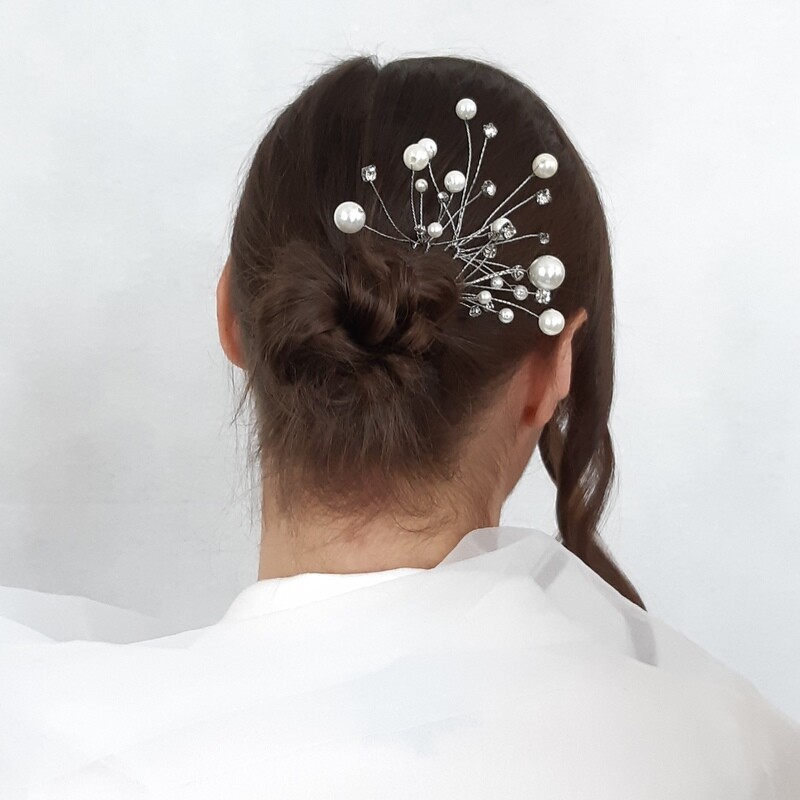 Haarpins - set van 3 pins - zilverdraad parels en strass