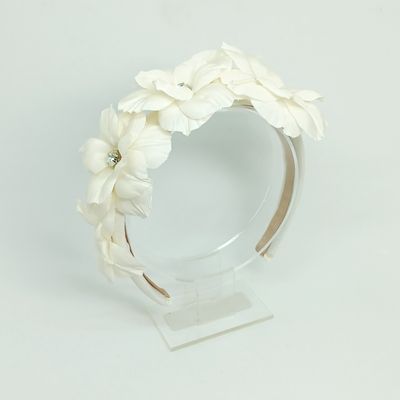 Diadeem - 4 witte platte bloemen