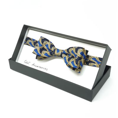 Vlinderdas, donker blauw met geel motief