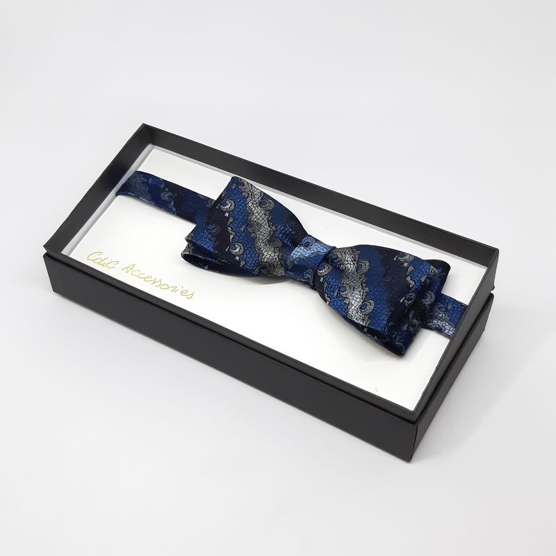 Vlinderdas, donker blauw en grijs
