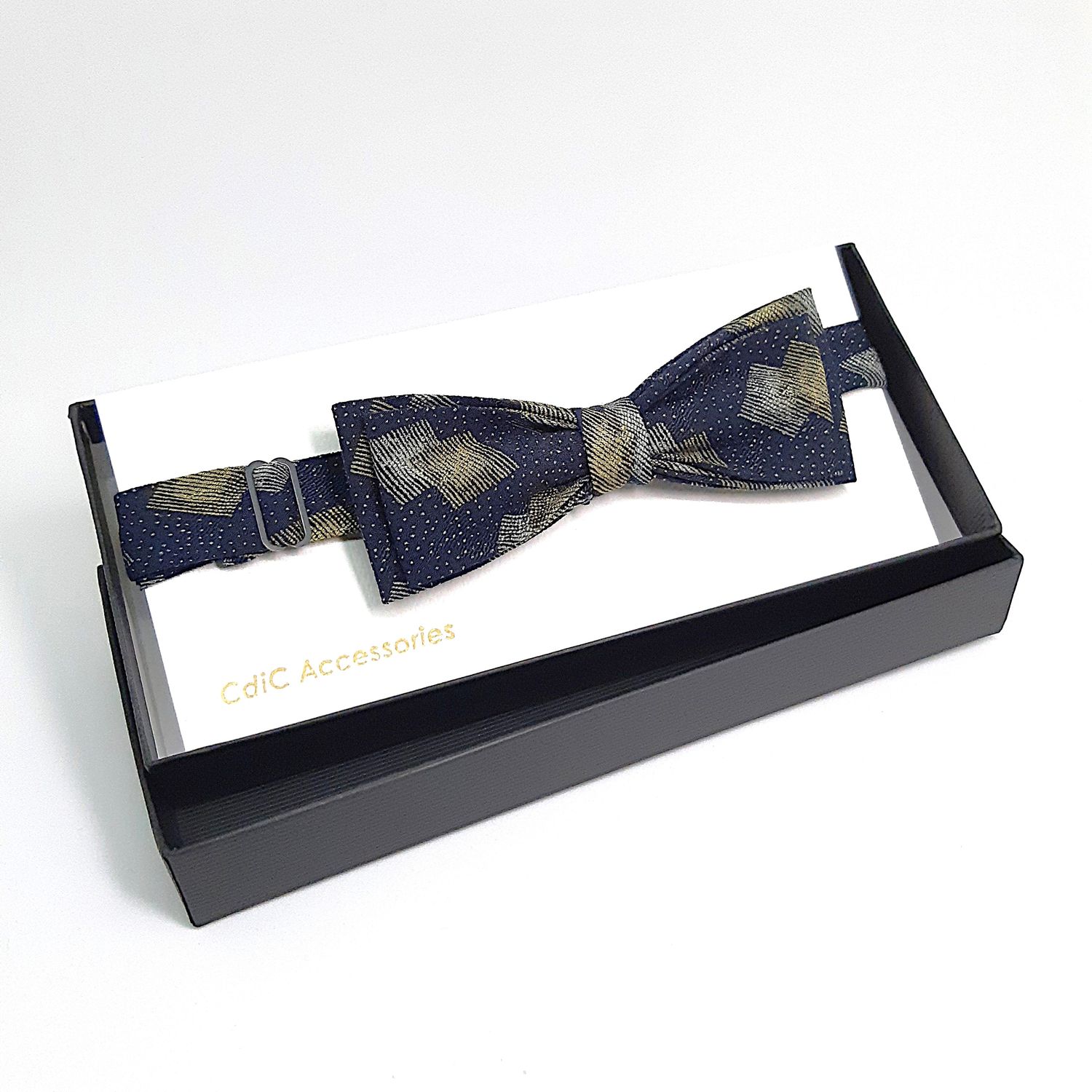 Vlinderdas, donker blauw met abstract motief