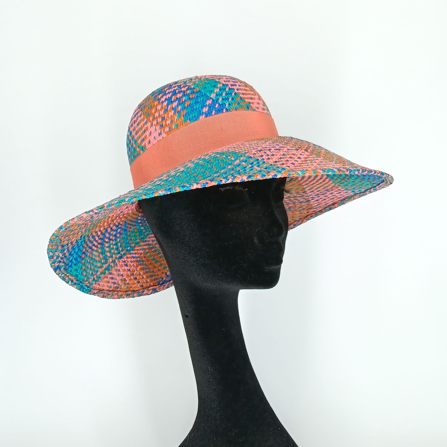 Picture hat in veelkleurige raffia