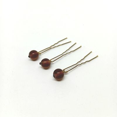 Haarpins - set van 3 pins met Venetiaanse glas parels - warm bruin