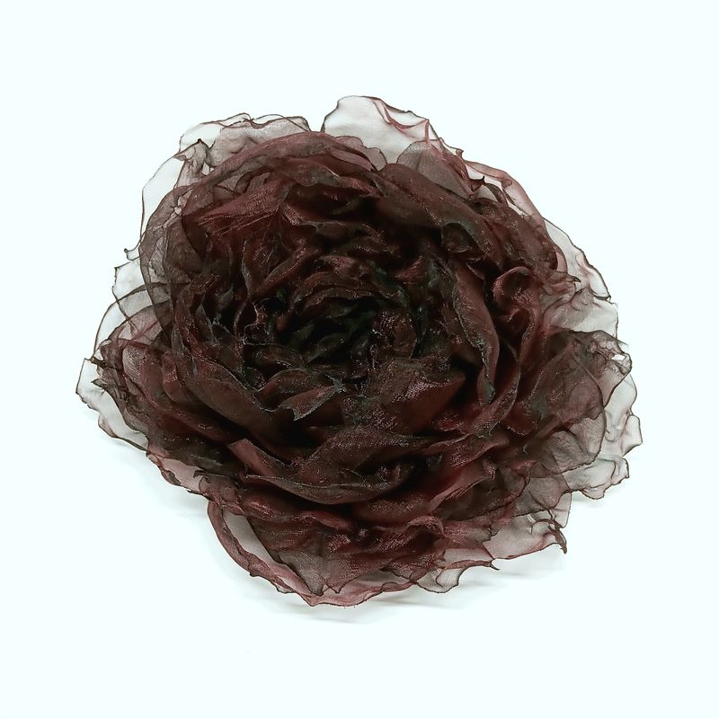 Grote organza bloem broche in diep bordeau - 18cm