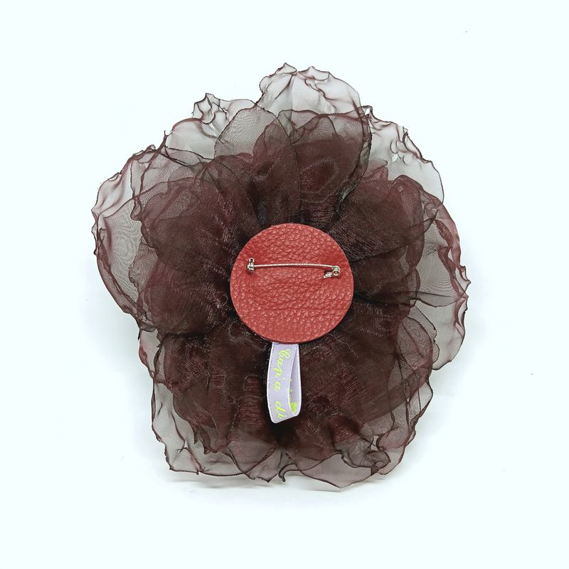 Grote organza bloem broche in diep bordeau - 18cm
