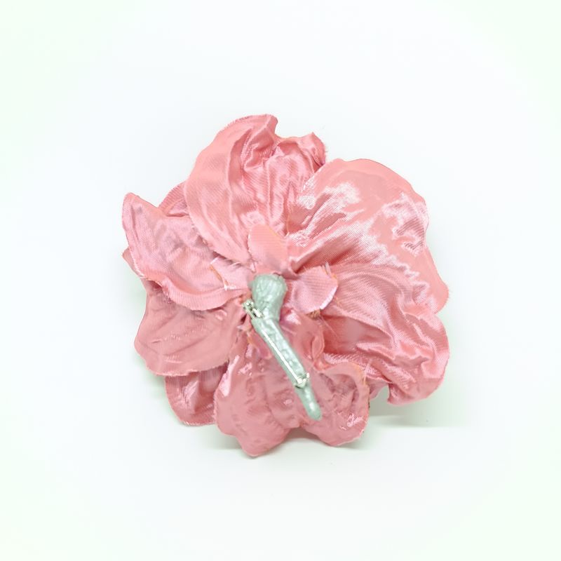 Broche - open roos in roze satijn - diam 12cm