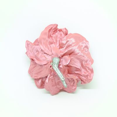 Broche - open roos in roze satijn - diam 12cm