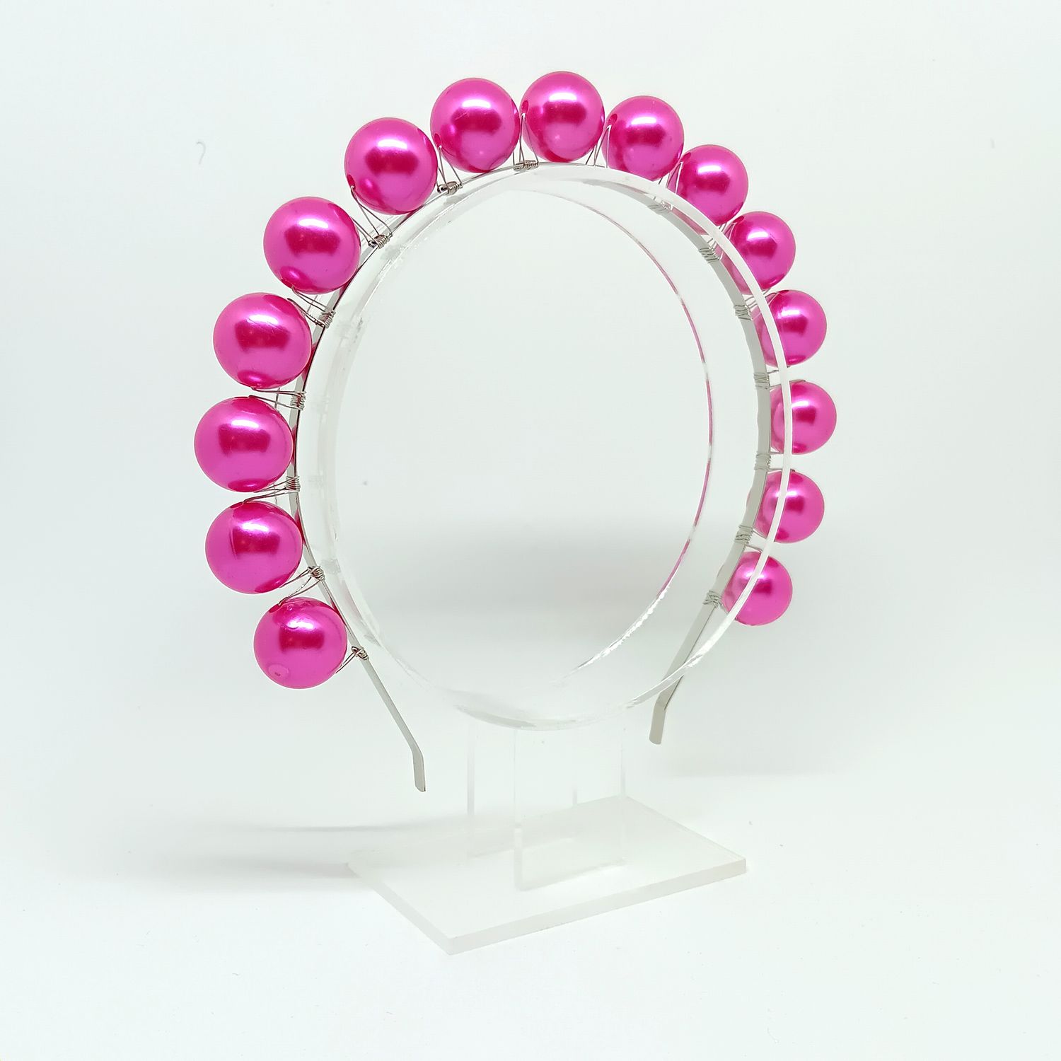 Diadeem met grote fuchsia parels