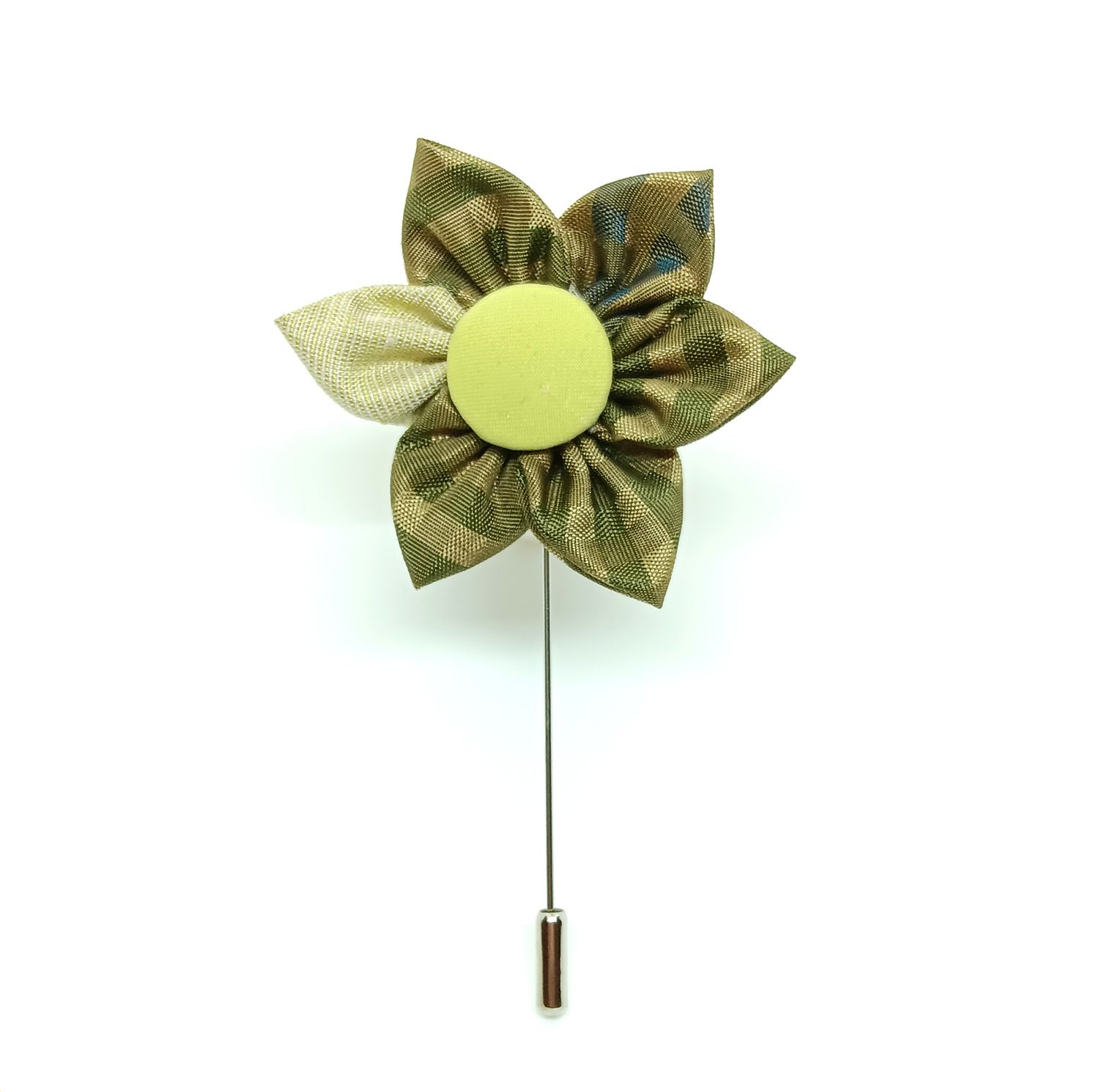 Broche boutonnière lapel speld - kakki zijde Kanzashi