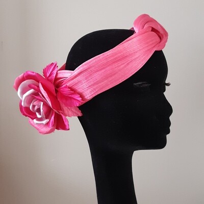 Bandeau met roos in fuchsia Abaca zijde - Abacasilk - zijaanzicht