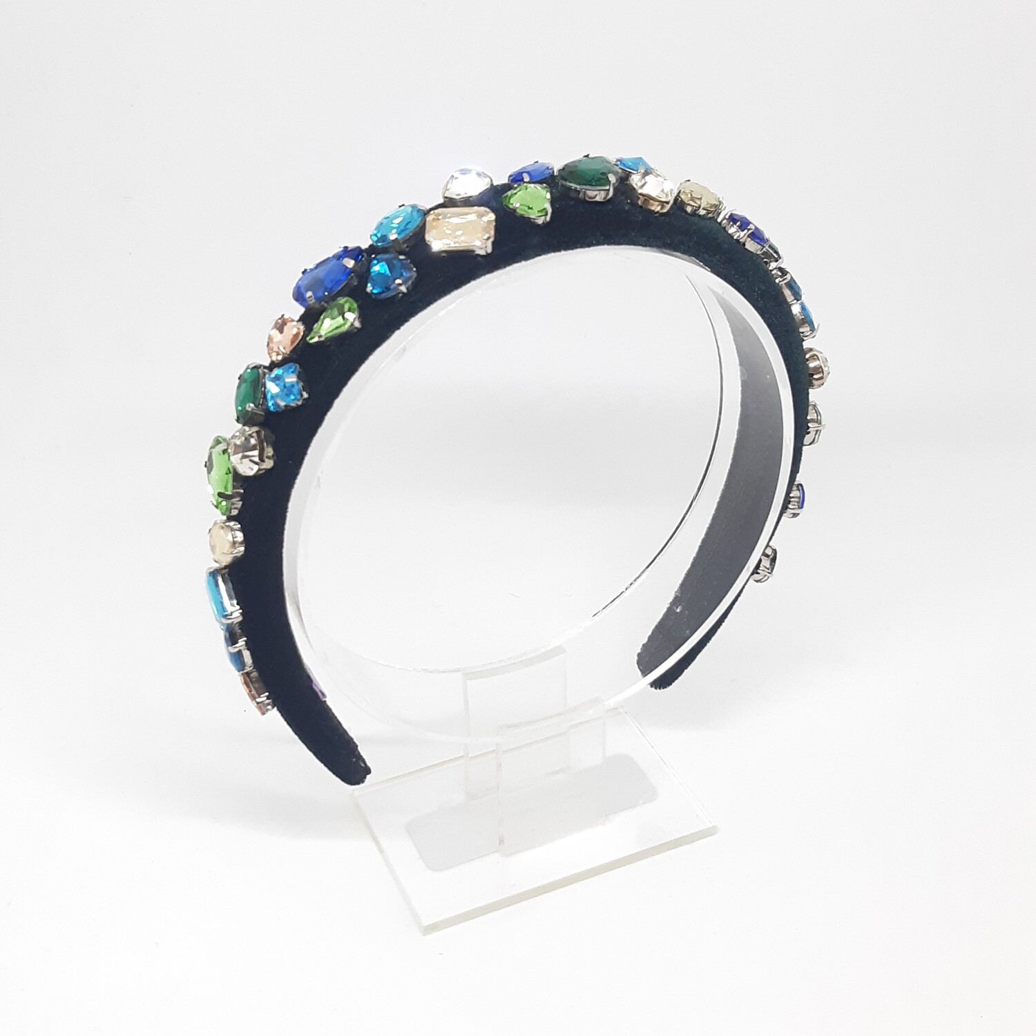 Diadeem D&amp;G-stijl met witte, geel, groen en turquoise Swarovski kristallen
