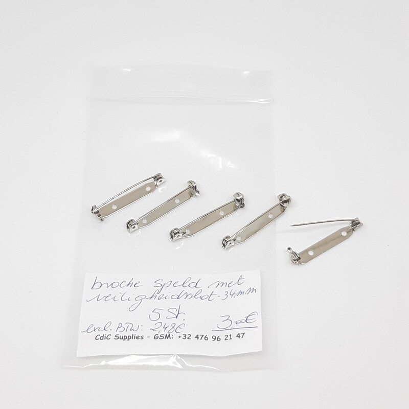 Broche speld met veiligheidsslot 3,4cm - 2 gaatjes