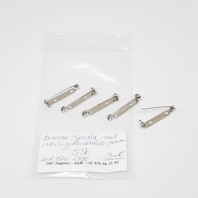 Broche speld met veiligheidsslot 3,4cm - 2 gaatjes