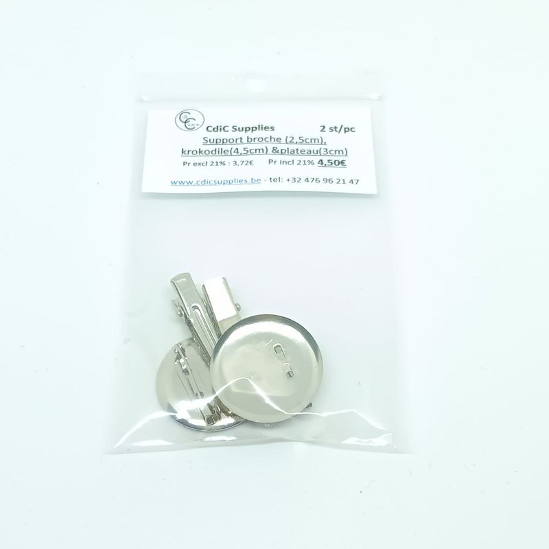Broche support (3cm) met klem (4,5cm)
