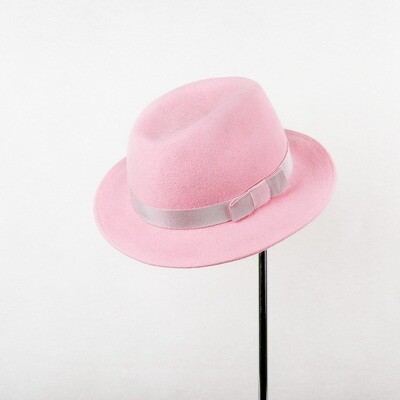 Fedora hoed, roze wolvilt &amp; small lint en strik