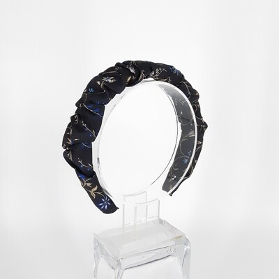 Scrunchie diadeem in zijde (zwart en fijne bloemetjes)