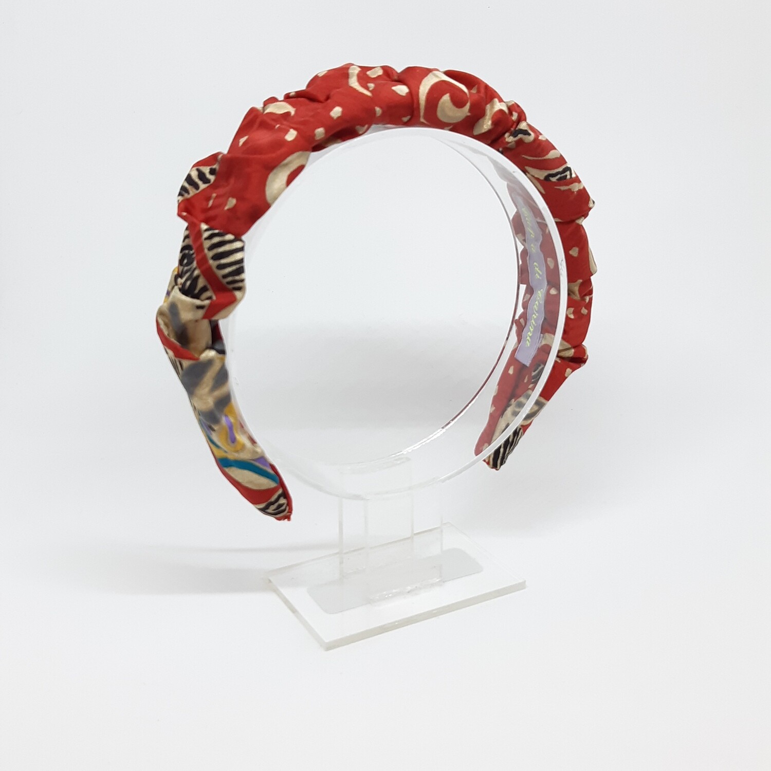 Scrunchie diadeem in zijde (rood zwart goud)