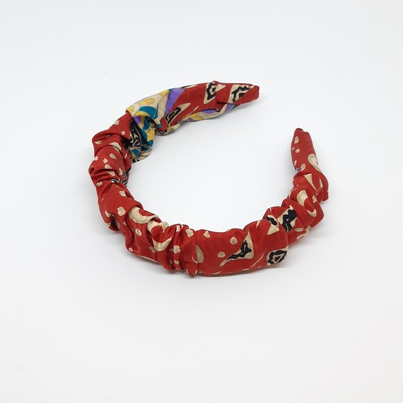 Scrunchie diadeem in zijde (rood zwart goud)