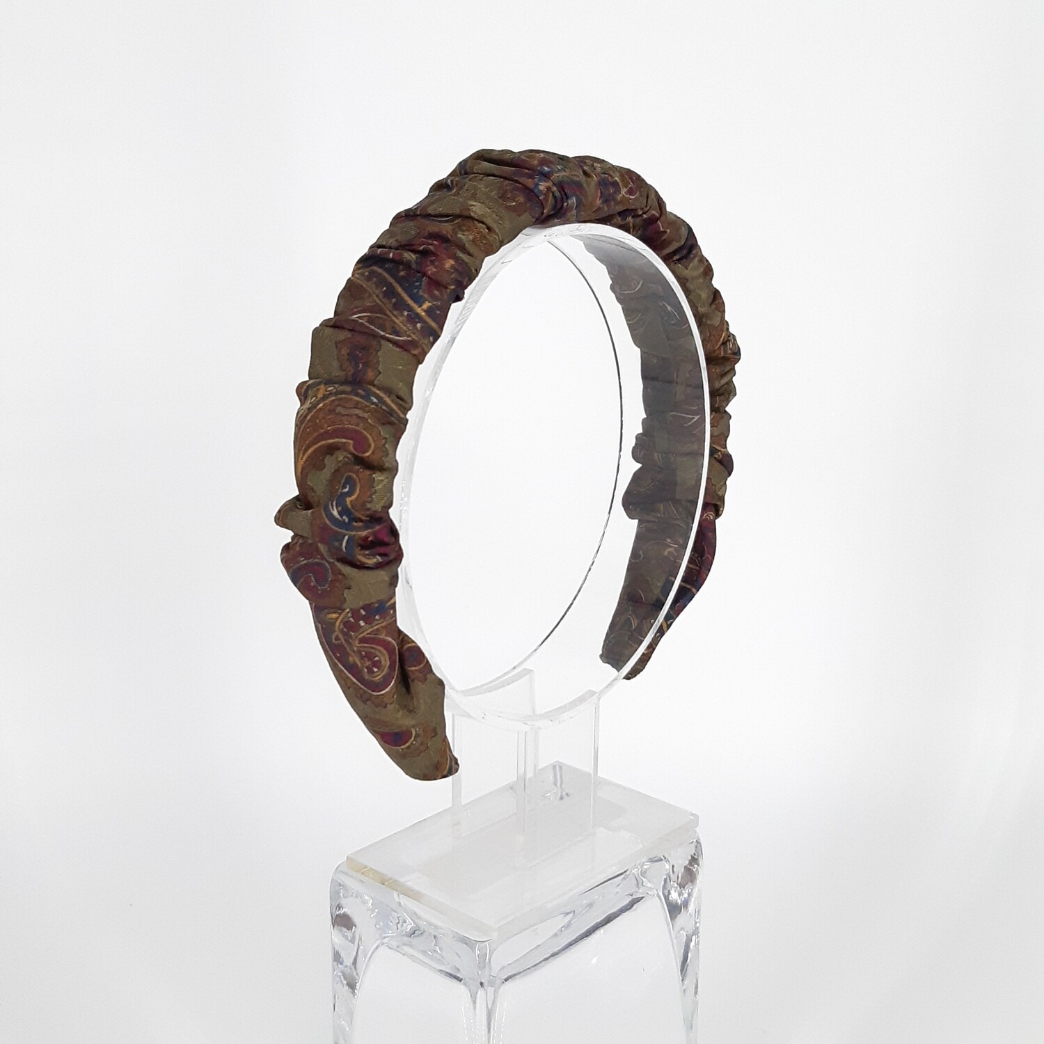 Scrunchie diadeem in zijde (olijfgroen en Paisley)