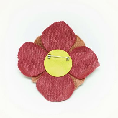 Velours broche - platte bloem - rood-oranje-geel