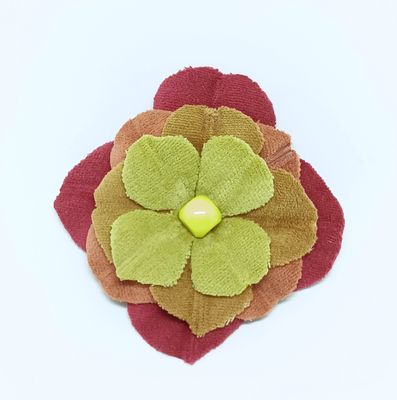 Velours broche - platte bloem - rood-oranje-geel