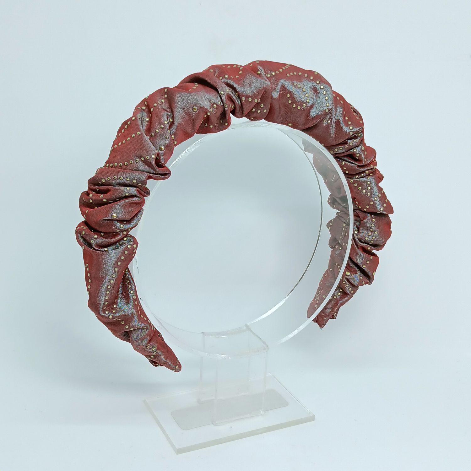 Scrunchie diadeem - rood bruine taft