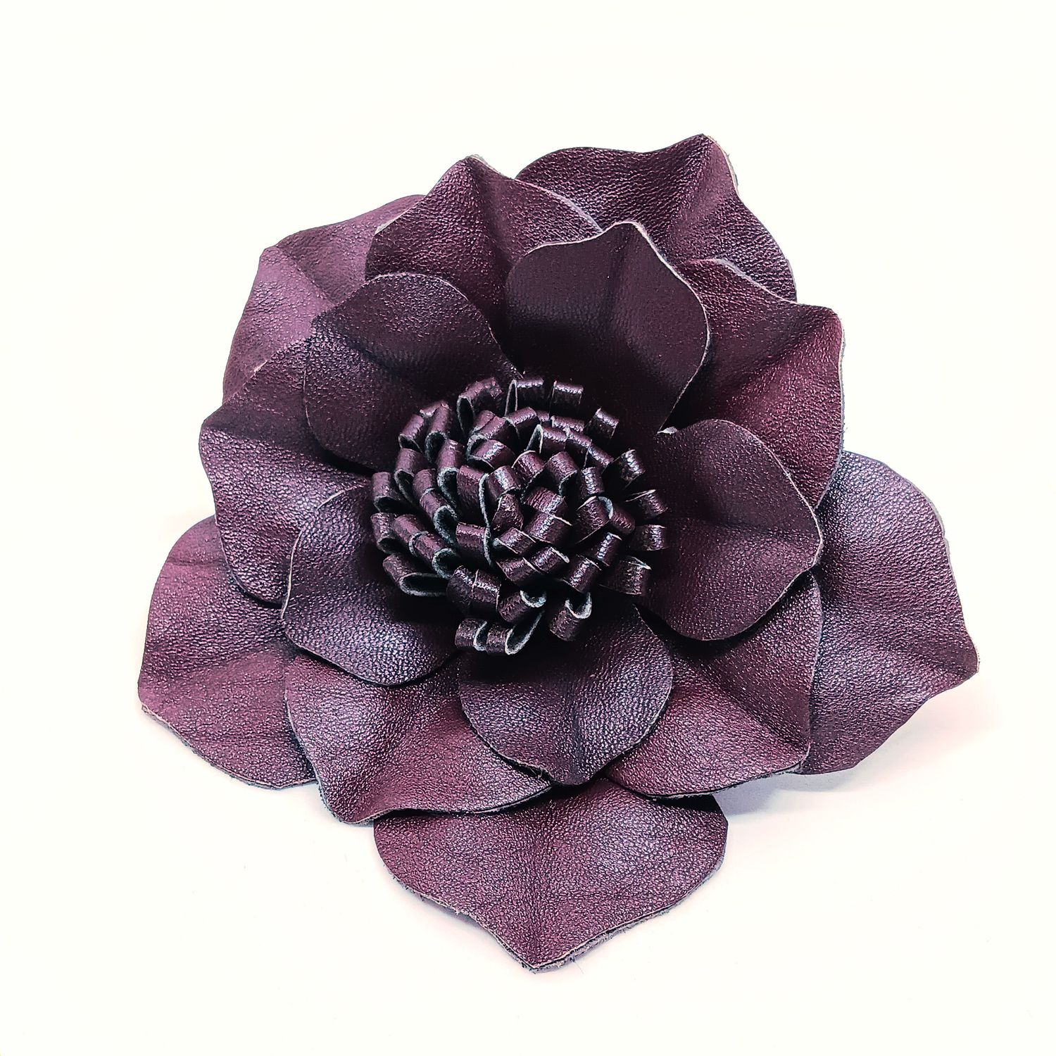 Leder broche - fantasie bloem - bordeau
