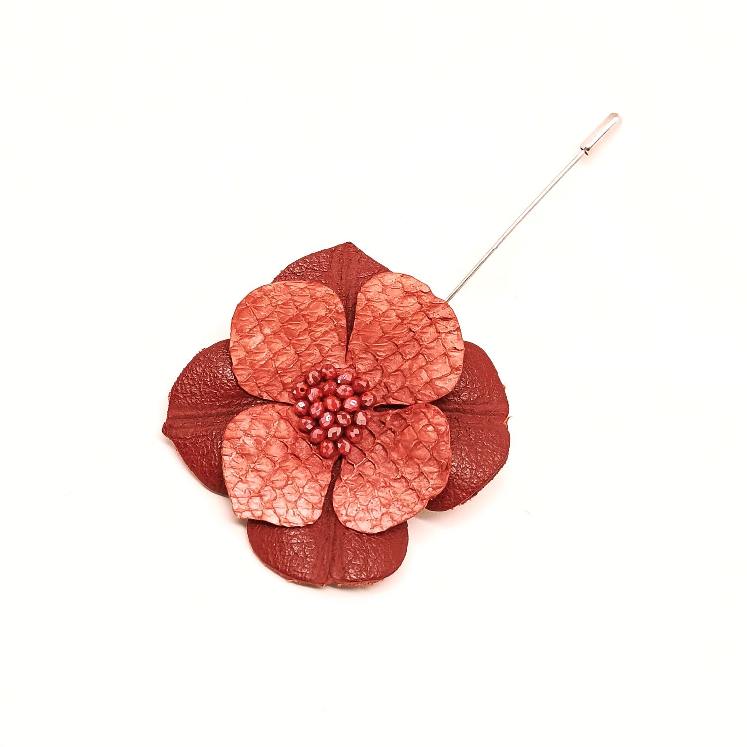 Leder broche lapel speld - rood &amp; visleder