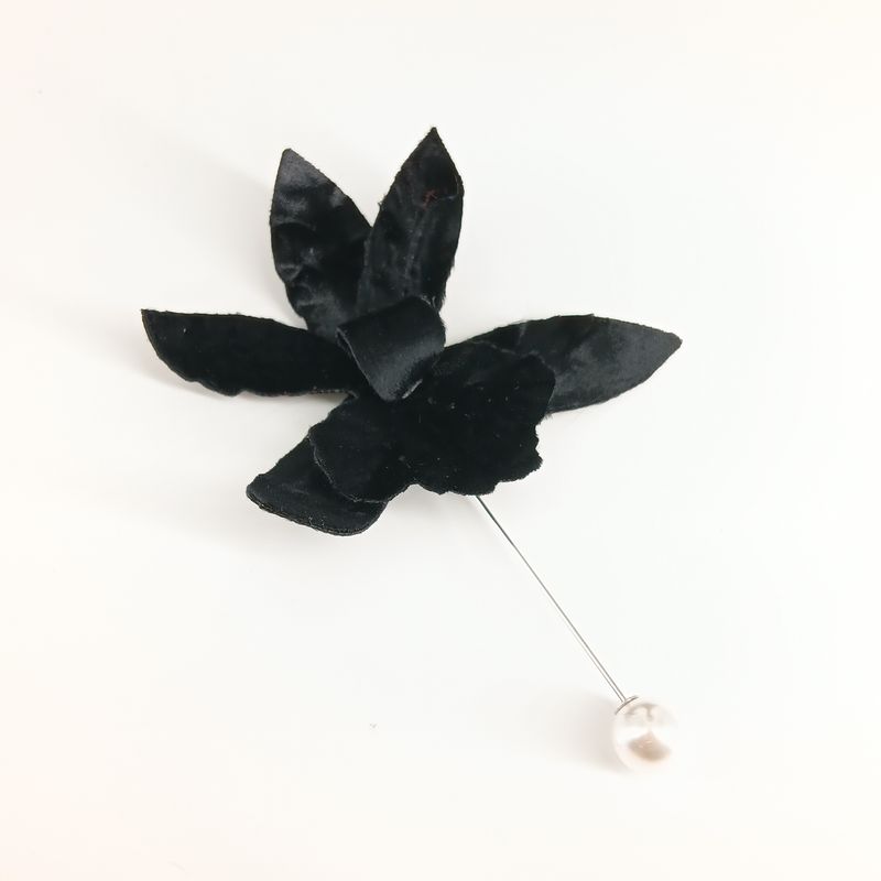 Broche lapel speld - zwarte orchidee in zijde velours