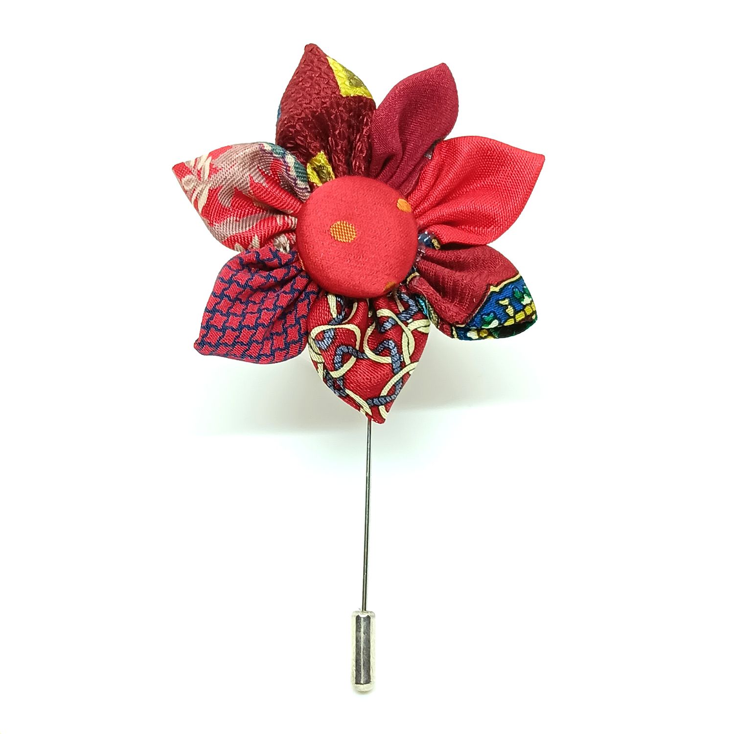 Broche boutonnière lapel speld - Kanzashi - rode zijde
