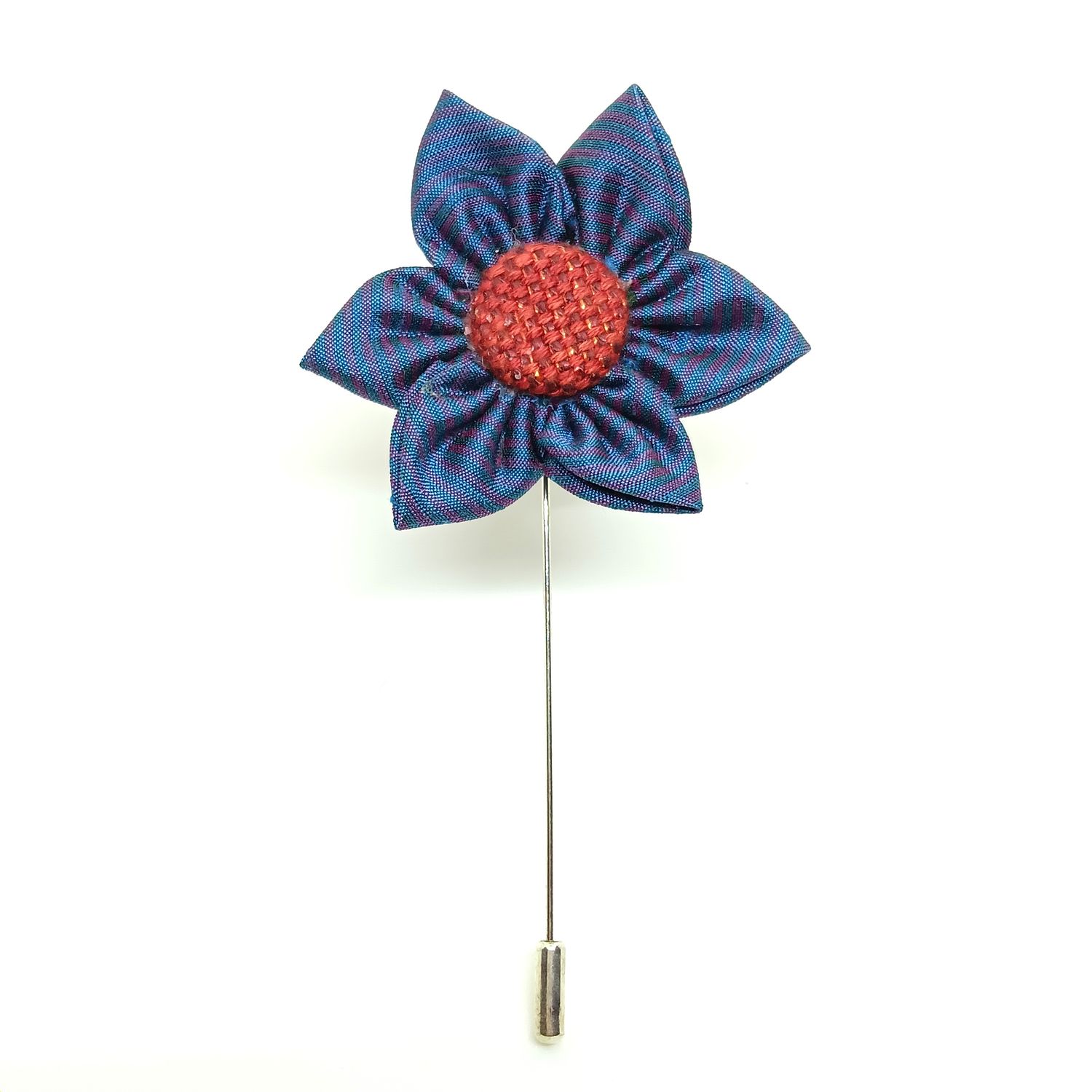 Broche lapel speld - blauwe zijde Kanzashi rozette