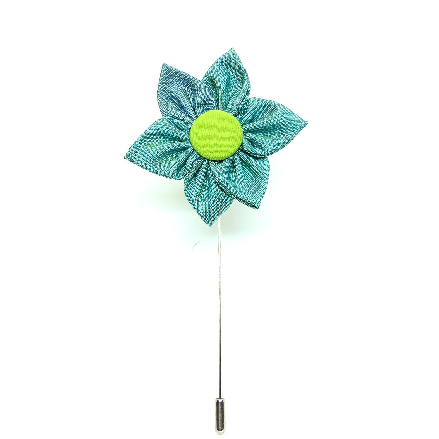 Broche boutonnière lapel speld - turkoois zijde Kanzashi