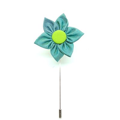 Broche boutonnière lapel speld - turkoois zijde Kanzashi