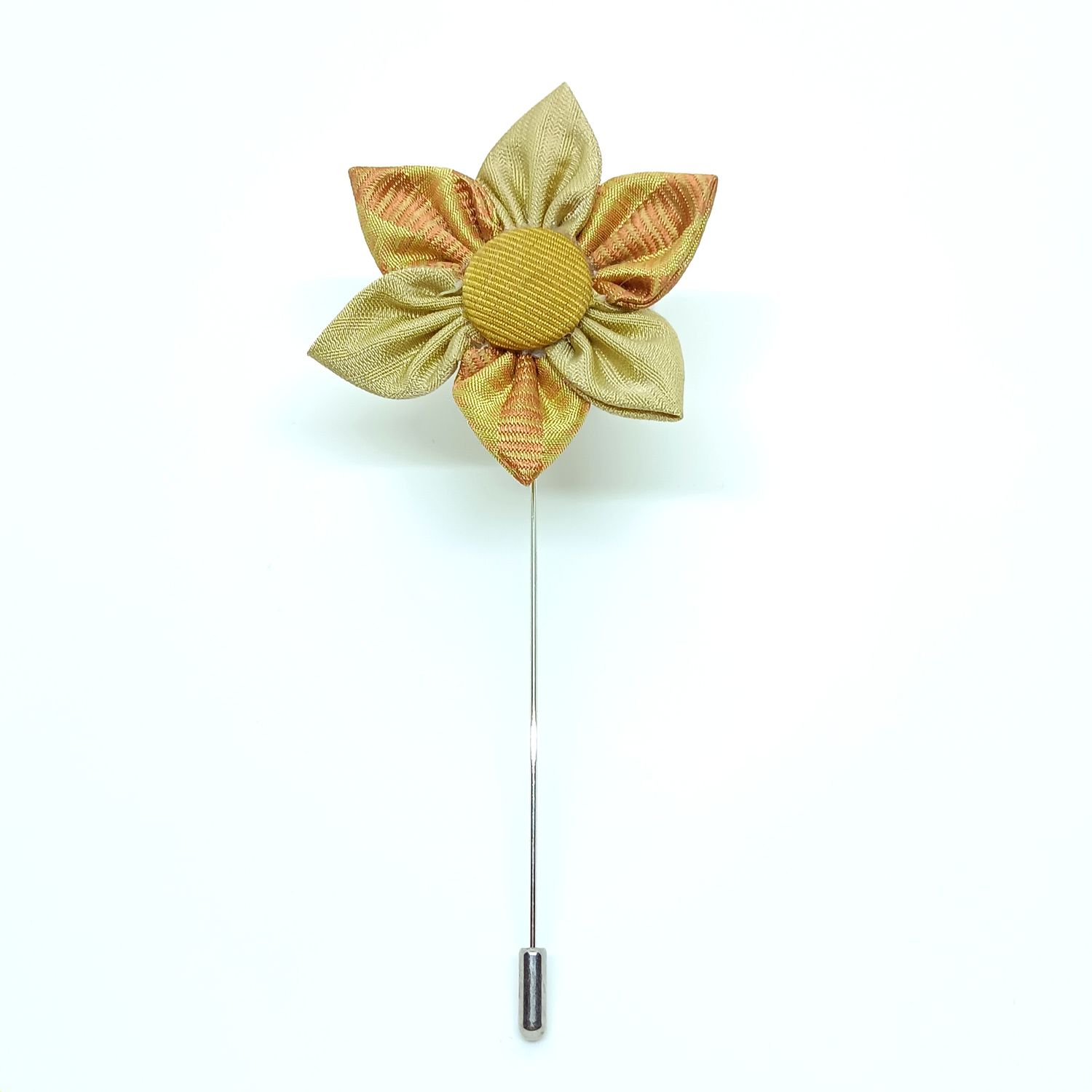 Broche boutonnière lapel speld - gele &amp; rode zijde Kanzashi