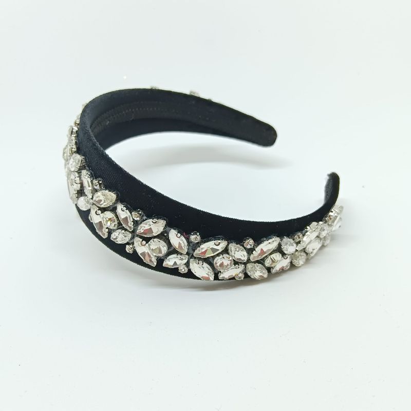 Diadeem tiara zwarte fluweel met strass - breed