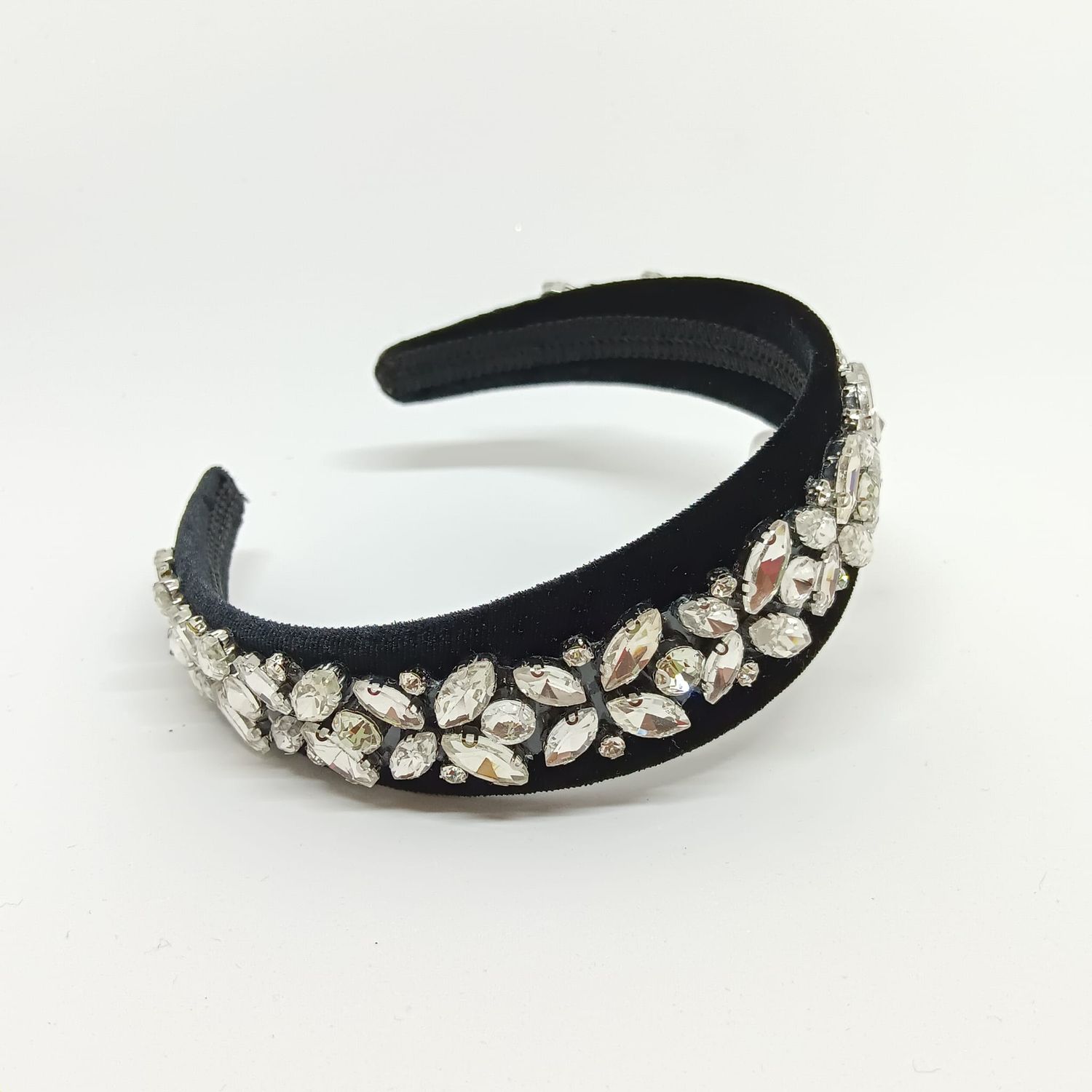 Diadeem tiara zwarte fluweel met strass - breed