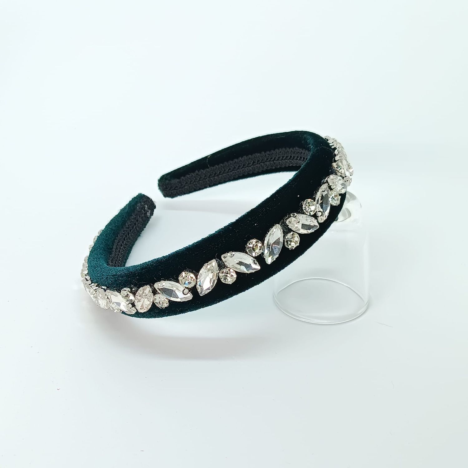 Diadeem tiara groen fluweel met strass - smal