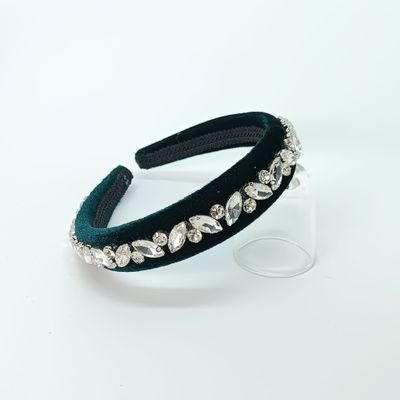 Diadeem tiara groen fluweel met strass - smal Diadeem tiara groen fluweel met strass - smal