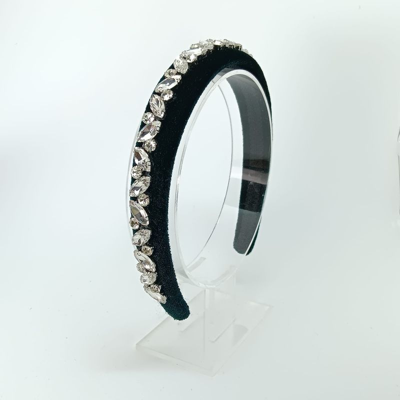 Diadeem tiara groen fluweel met strass - smal