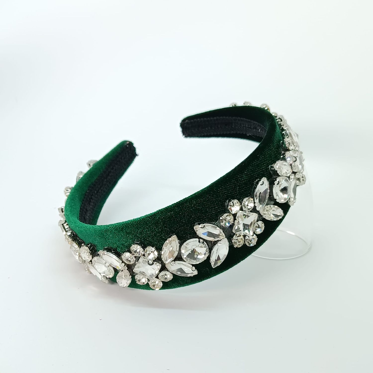 Diadeem tiara groen fluweel met strass - breed