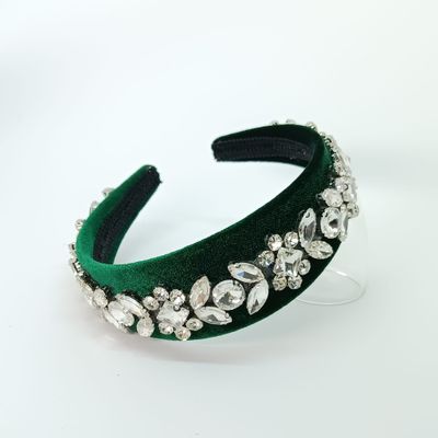 Diadeem tiara groen fluweel met strass - breed Diadeem tiara groen fluweel met strass - breed
