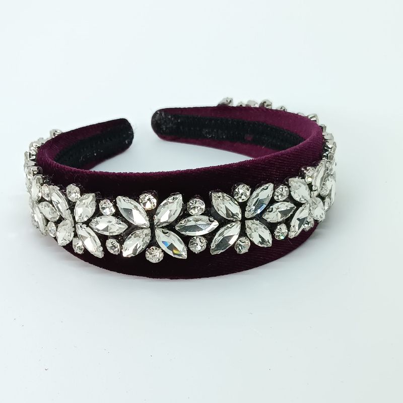 Diadeem tiara bordeau fluweel met strass - breed