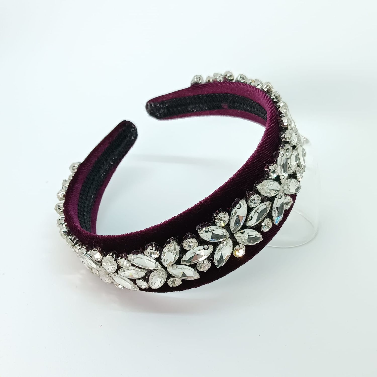 Diadeem tiara bordeau fluweel met strass - breed