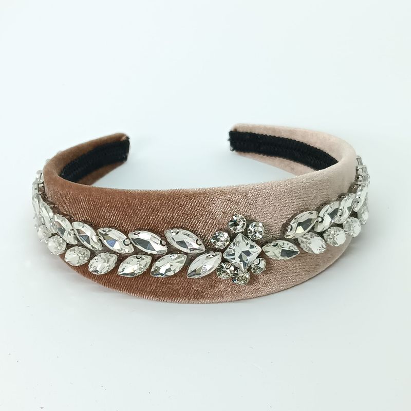 Diadeem tiara beige fluweel met strass - breed