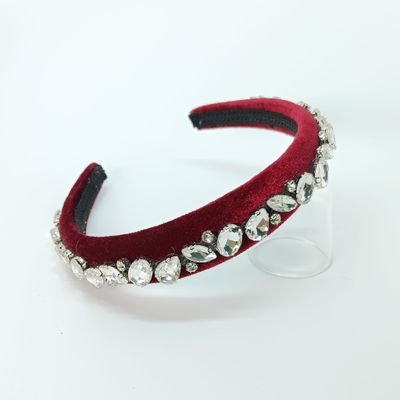 Diadeem tiara bordeau fluweel met strass - smal Diadeem tiara bordeau fluweel met strass - smal