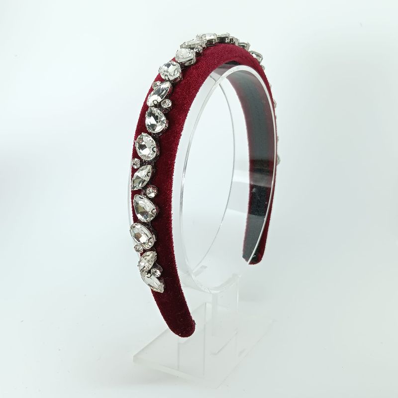 Diadeem tiara bordeau fluweel met strass - smal