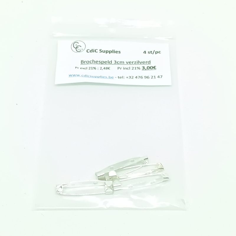 Broche speld (verzilverd) 3cm