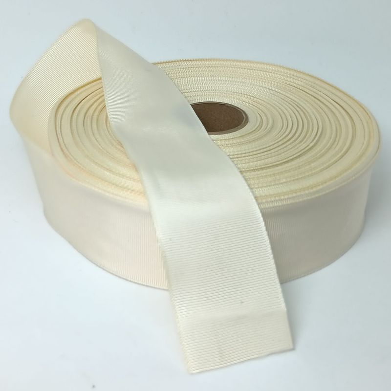 Vintage hoedenlint 40 mm polyester gebroken wit