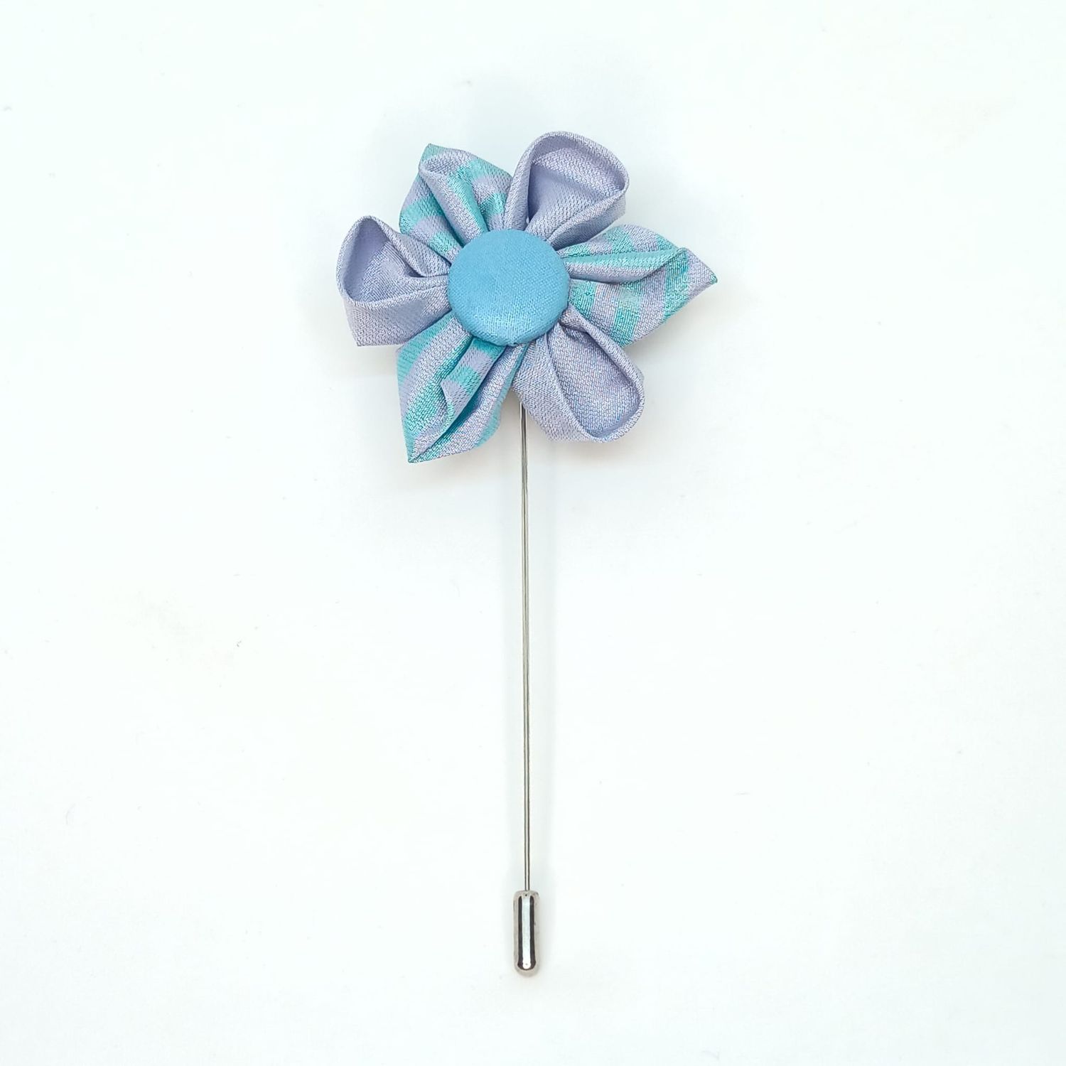 Broche boutonnière lapel speld - Kanzashi - licht blauw-turkoois